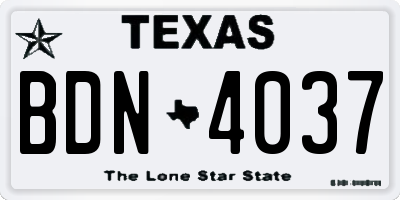 TX license plate BDN4037