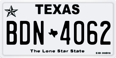 TX license plate BDN4062