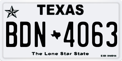 TX license plate BDN4063