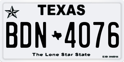 TX license plate BDN4076