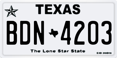 TX license plate BDN4203
