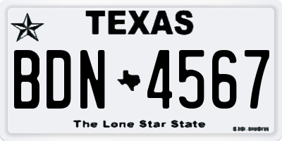 TX license plate BDN4567
