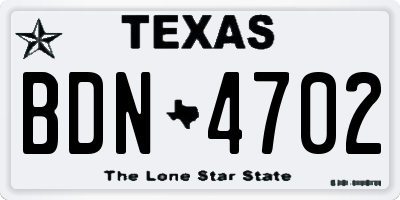 TX license plate BDN4702