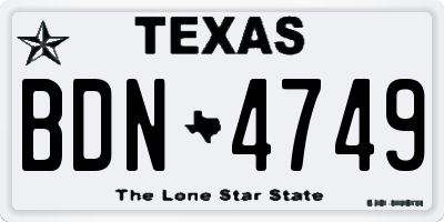 TX license plate BDN4749