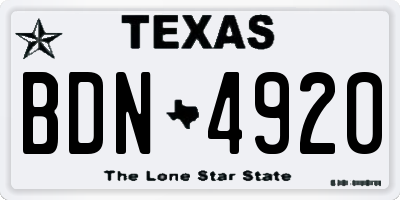 TX license plate BDN4920