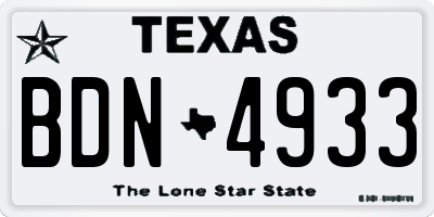 TX license plate BDN4933