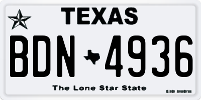TX license plate BDN4936