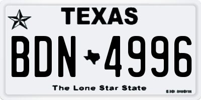 TX license plate BDN4996