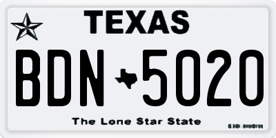 TX license plate BDN5020