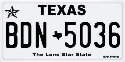 TX license plate BDN5036