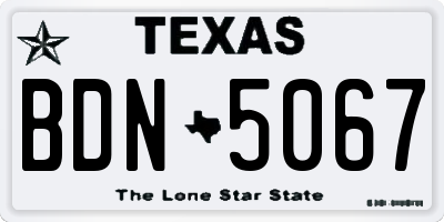 TX license plate BDN5067