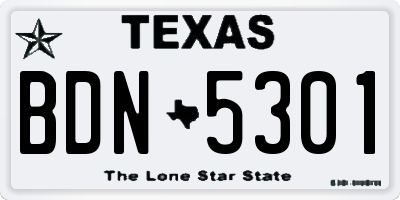 TX license plate BDN5301