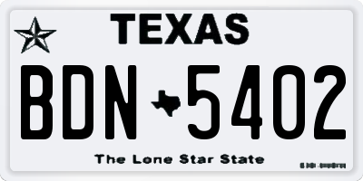 TX license plate BDN5402