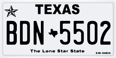 TX license plate BDN5502