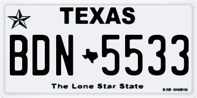 TX license plate BDN5533