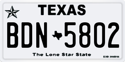 TX license plate BDN5802
