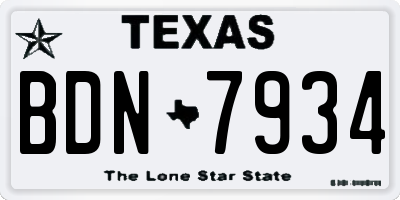 TX license plate BDN7934