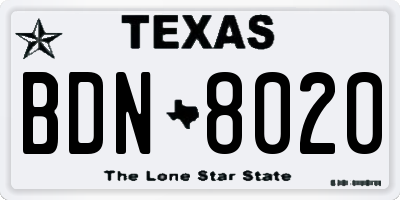 TX license plate BDN8020