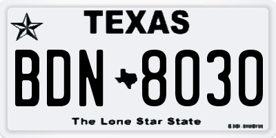 TX license plate BDN8030