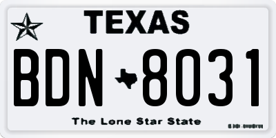 TX license plate BDN8031