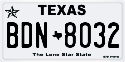 TX license plate BDN8032