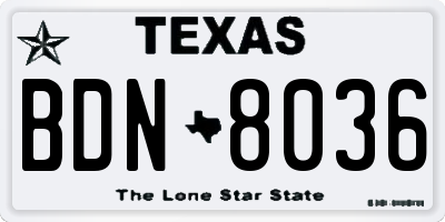 TX license plate BDN8036