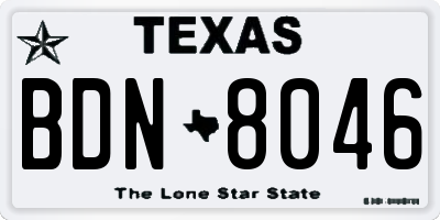 TX license plate BDN8046