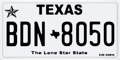 TX license plate BDN8050