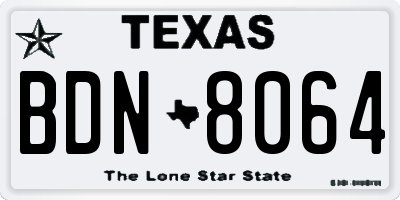 TX license plate BDN8064