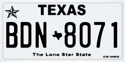 TX license plate BDN8071