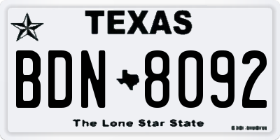 TX license plate BDN8092