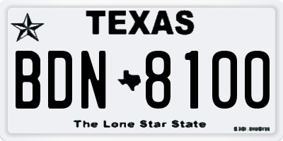 TX license plate BDN8100
