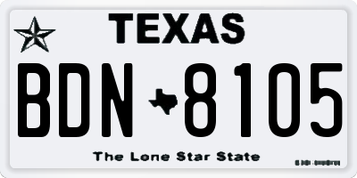 TX license plate BDN8105