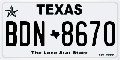 TX license plate BDN8670