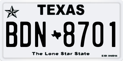TX license plate BDN8701