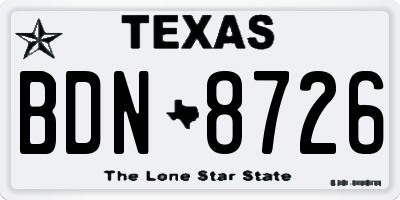 TX license plate BDN8726