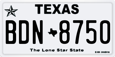 TX license plate BDN8750