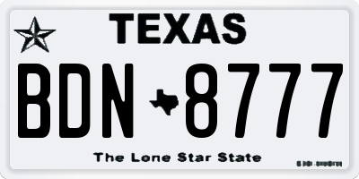 TX license plate BDN8777