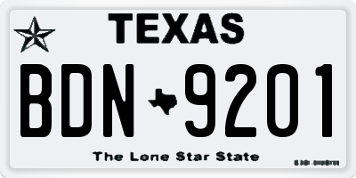 TX license plate BDN9201