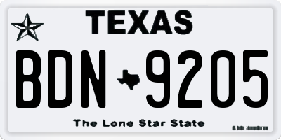 TX license plate BDN9205
