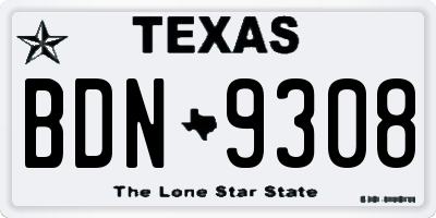 TX license plate BDN9308