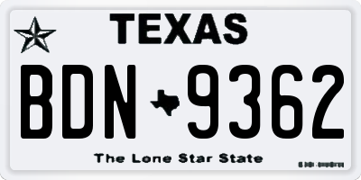 TX license plate BDN9362