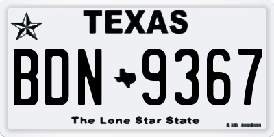 TX license plate BDN9367