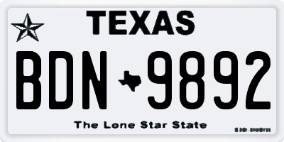 TX license plate BDN9892