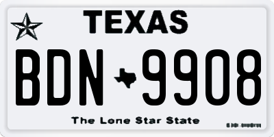 TX license plate BDN9908