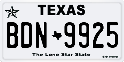 TX license plate BDN9925