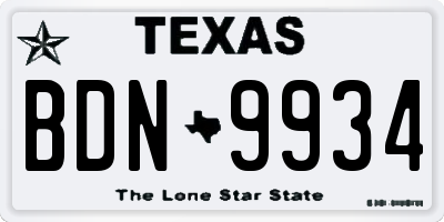 TX license plate BDN9934