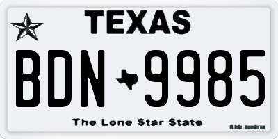 TX license plate BDN9985