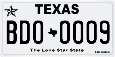 TX license plate BDO0009
