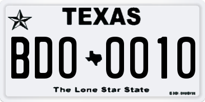 TX license plate BDO0010
